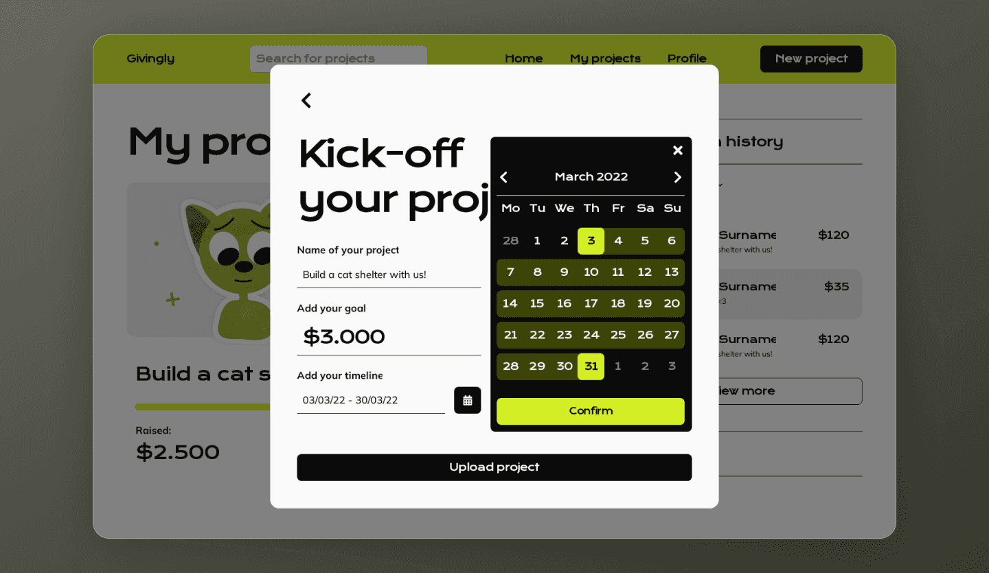crowdfunding web app design template campaign settings screen