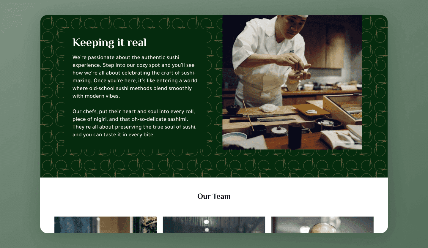 Sushi restaurant website design about page