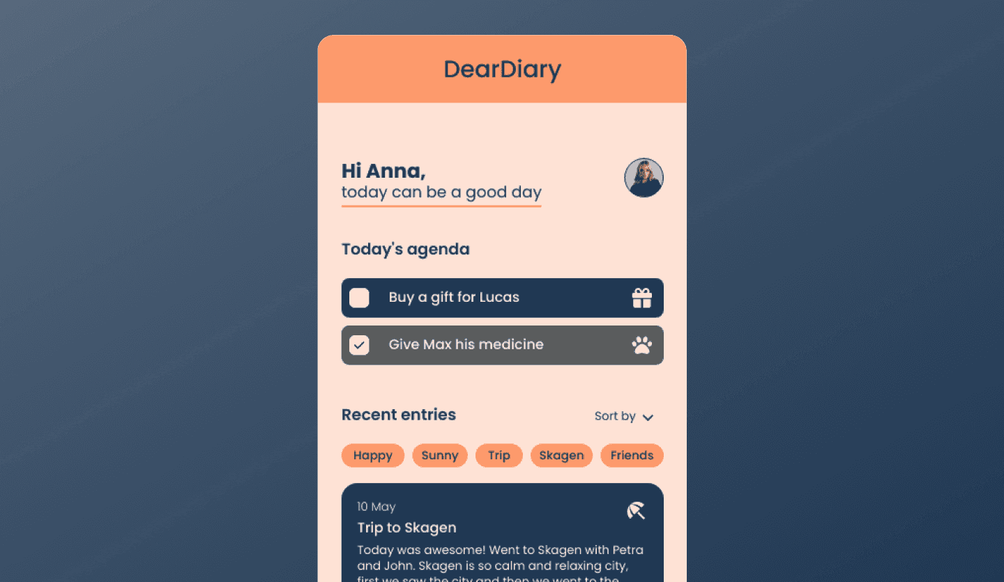 Journaling app UI design template home screen