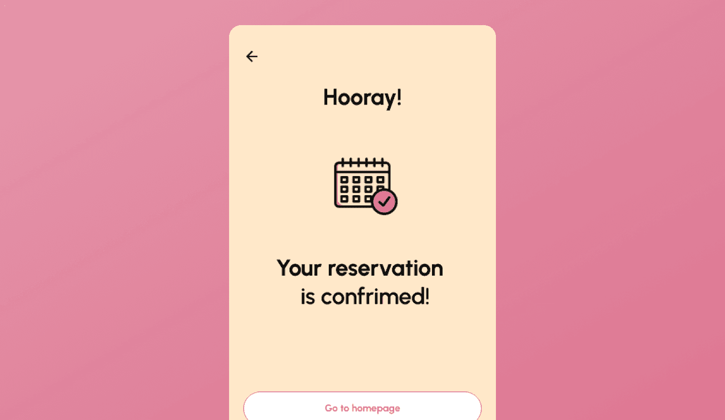 Table booking app UI design template confirmation screen