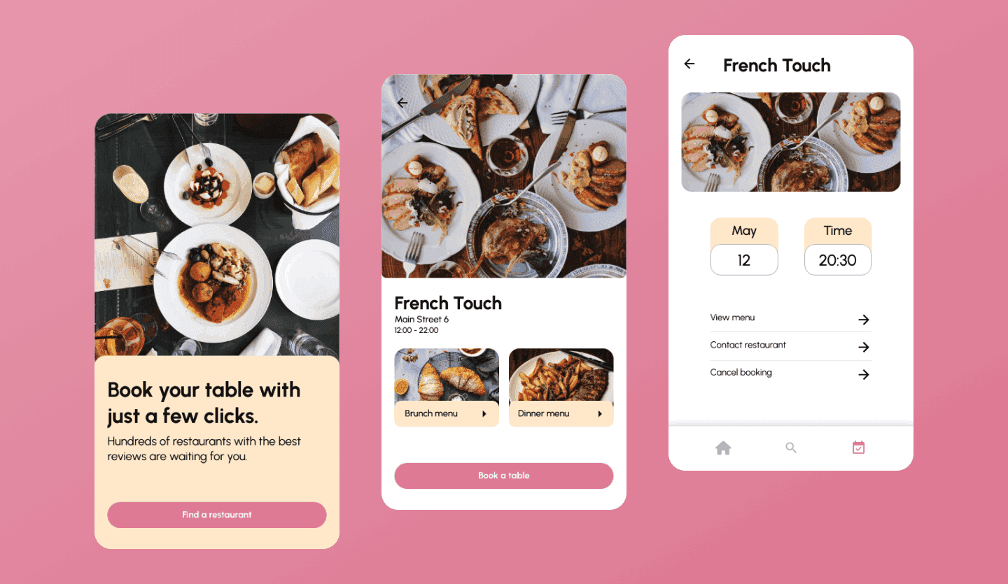 Table booking app UI design template