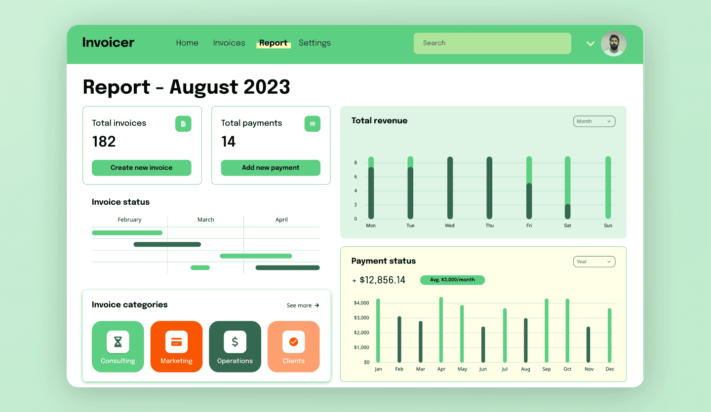 Invoicing web app template report screen