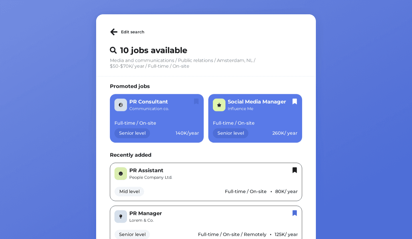 job app design template results page screen