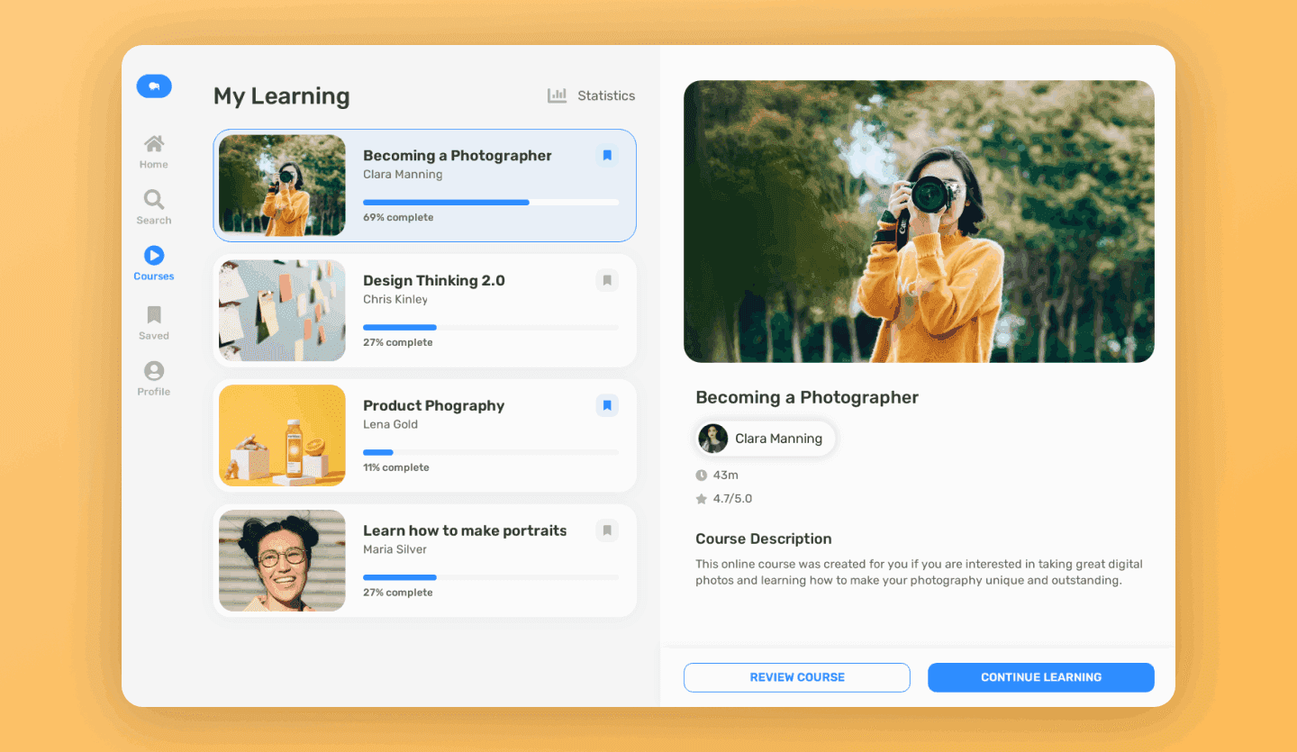 Personal learning screen mockup