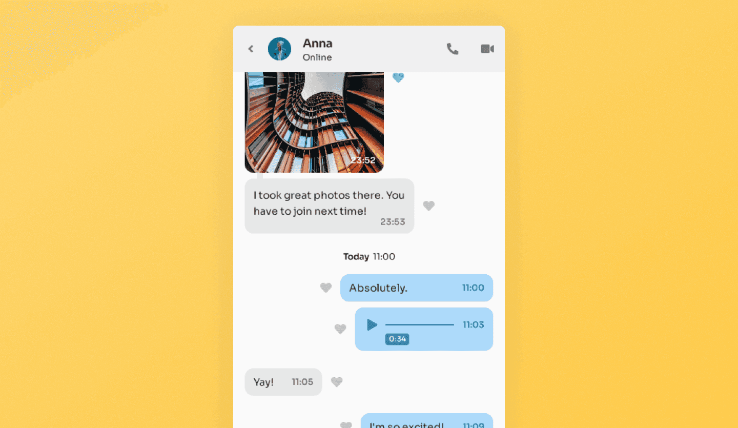 Screenshot of instant messsaging movile app: chat