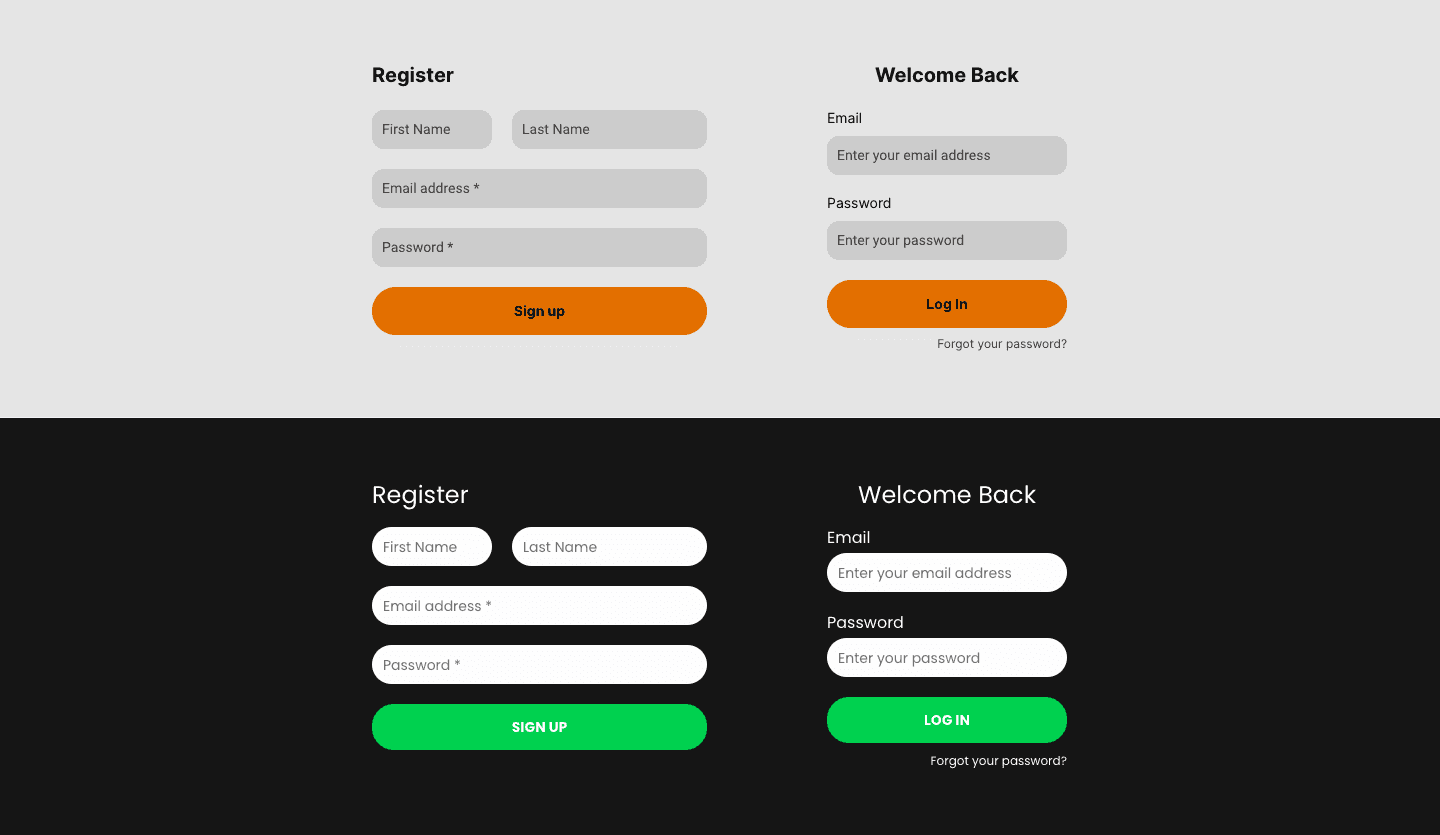 Screenshot showcasing the component template for designing forms