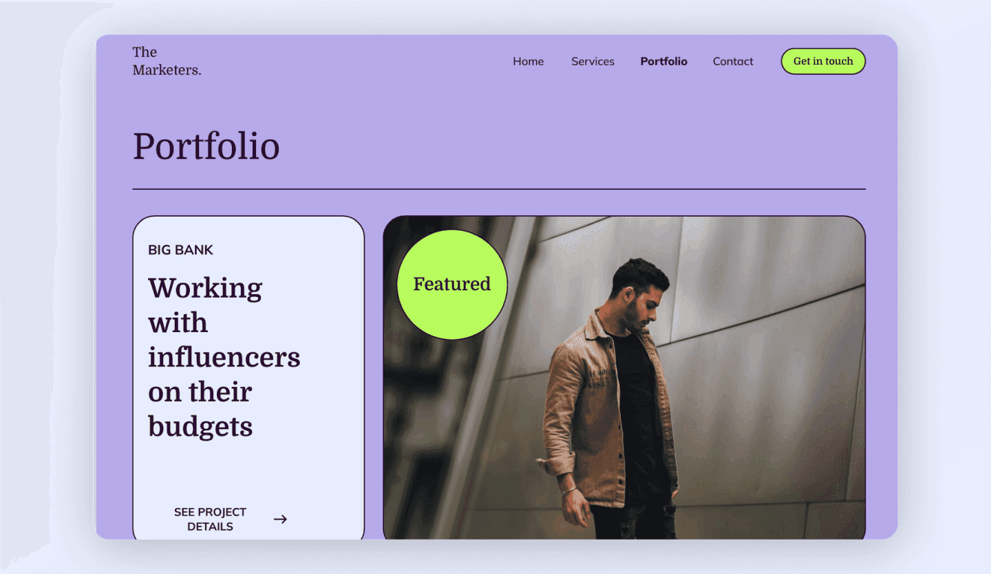Agency website design portfolio page