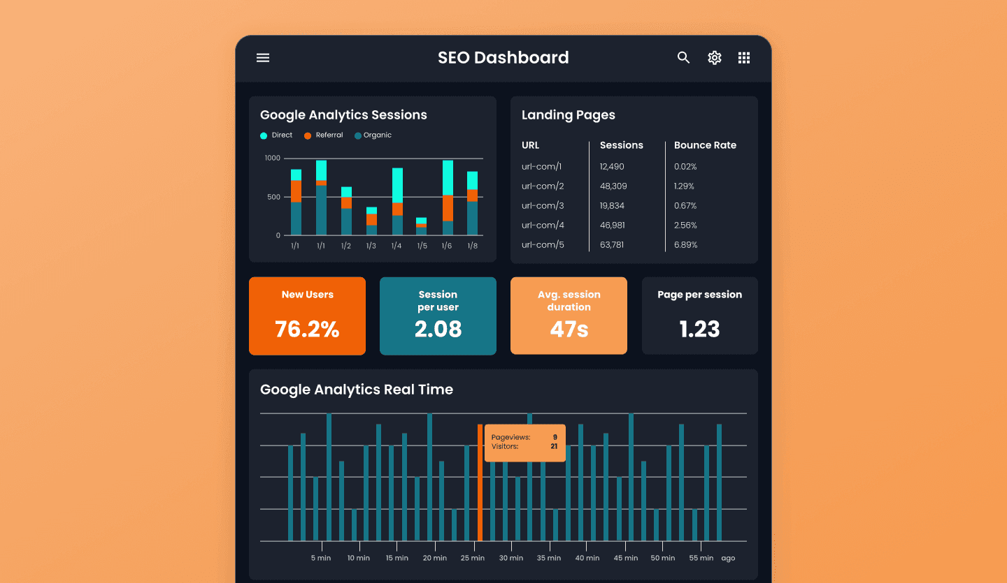 Marketing dashboards tablet app design SEO page