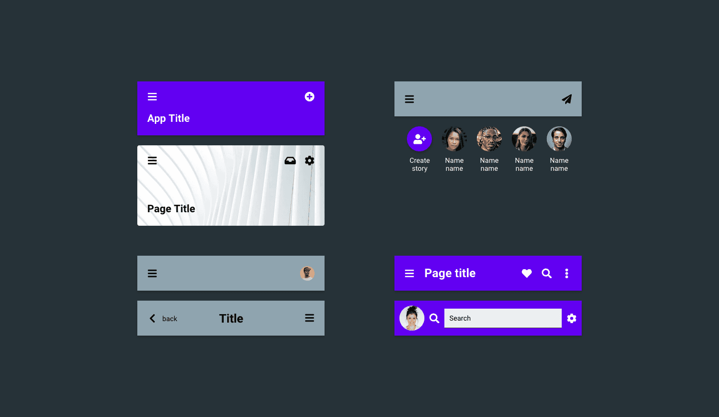 Screenshot showcasing the component template for designing navigations