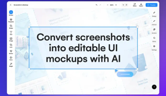 Uizard interface showing converting screenshots to editable mockups