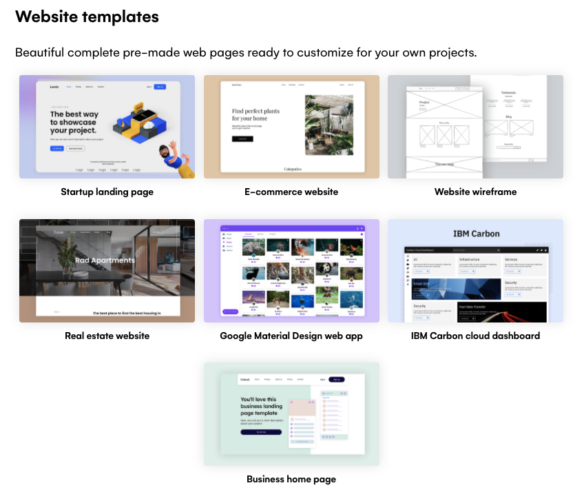 Website templates in Uizard