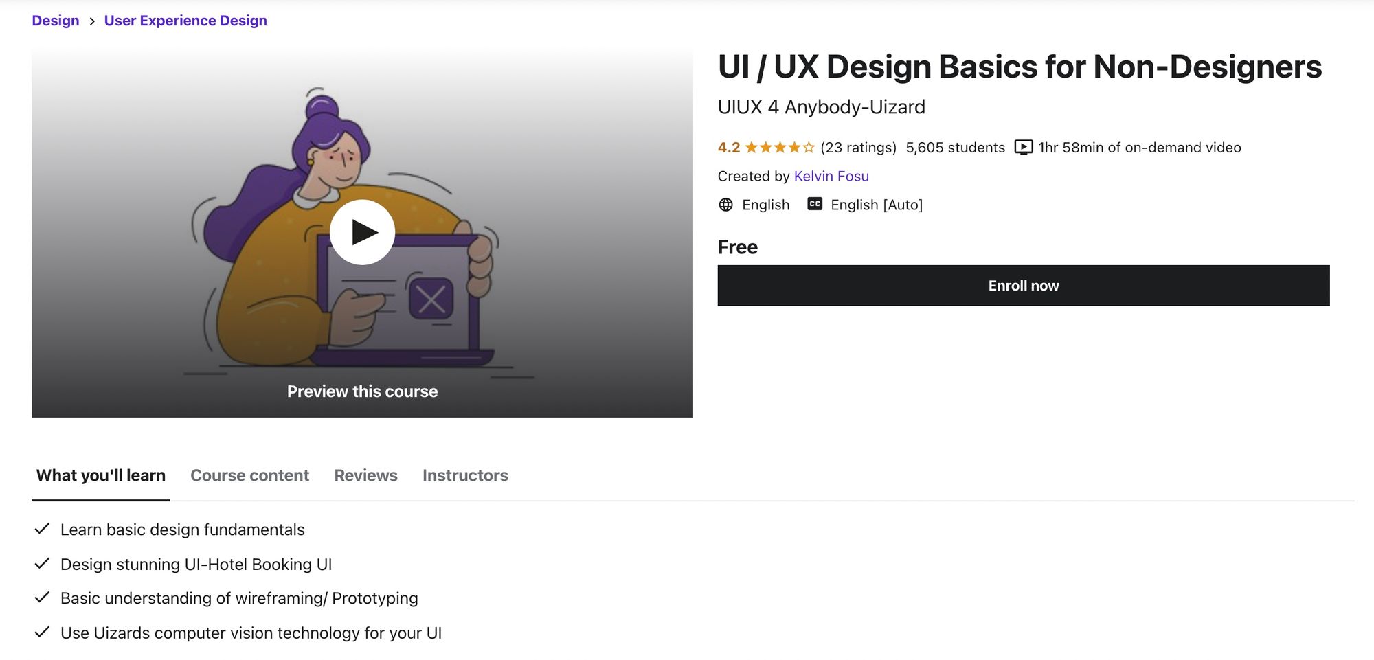 UI / UX Design Basics for Non-Designers on Udemy