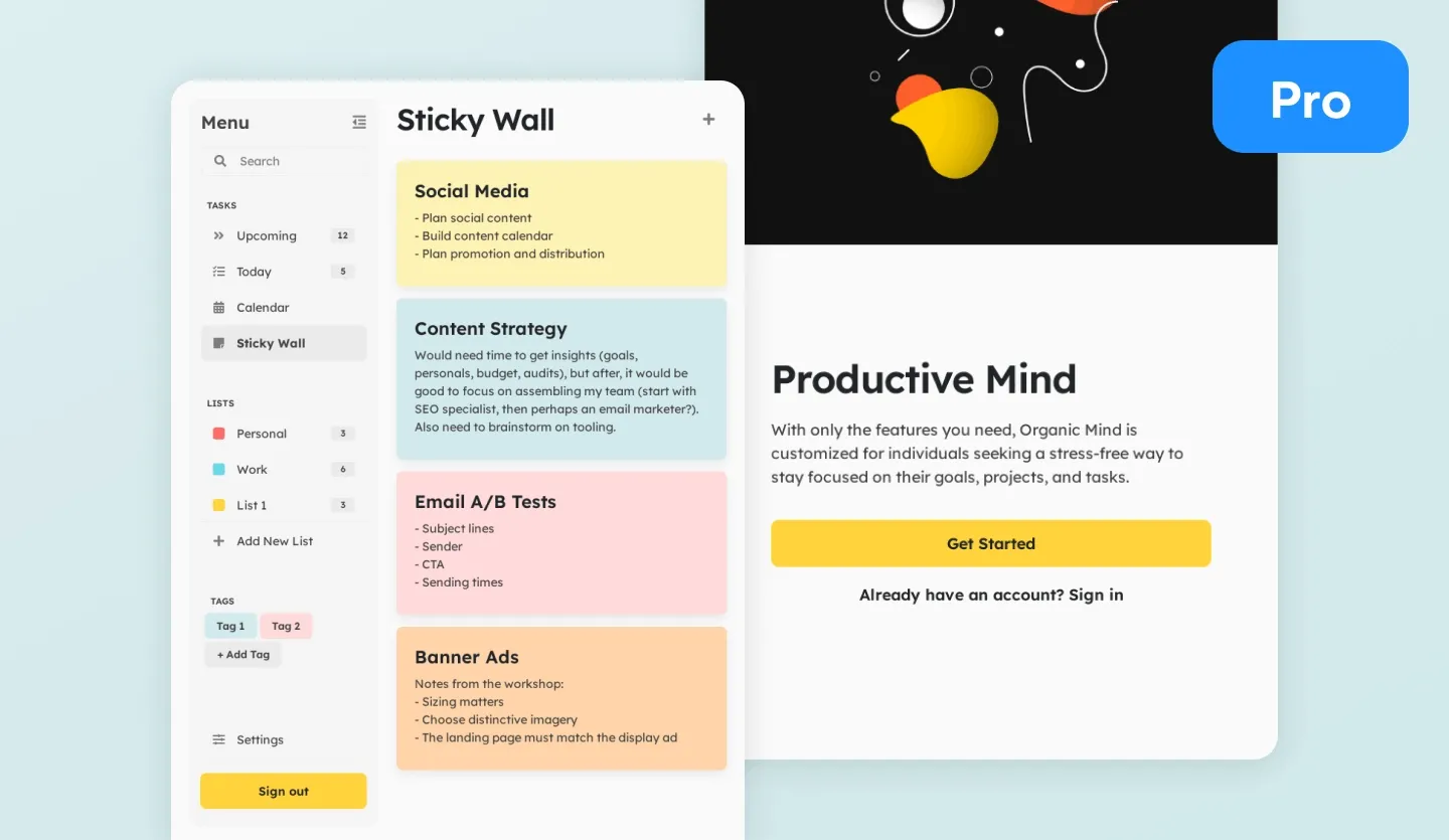 sticky notes tablet app design template