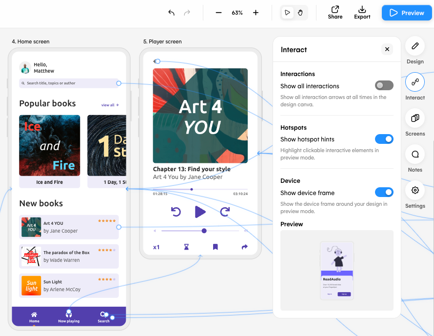 Add hotspots to create a simple clickable user flow