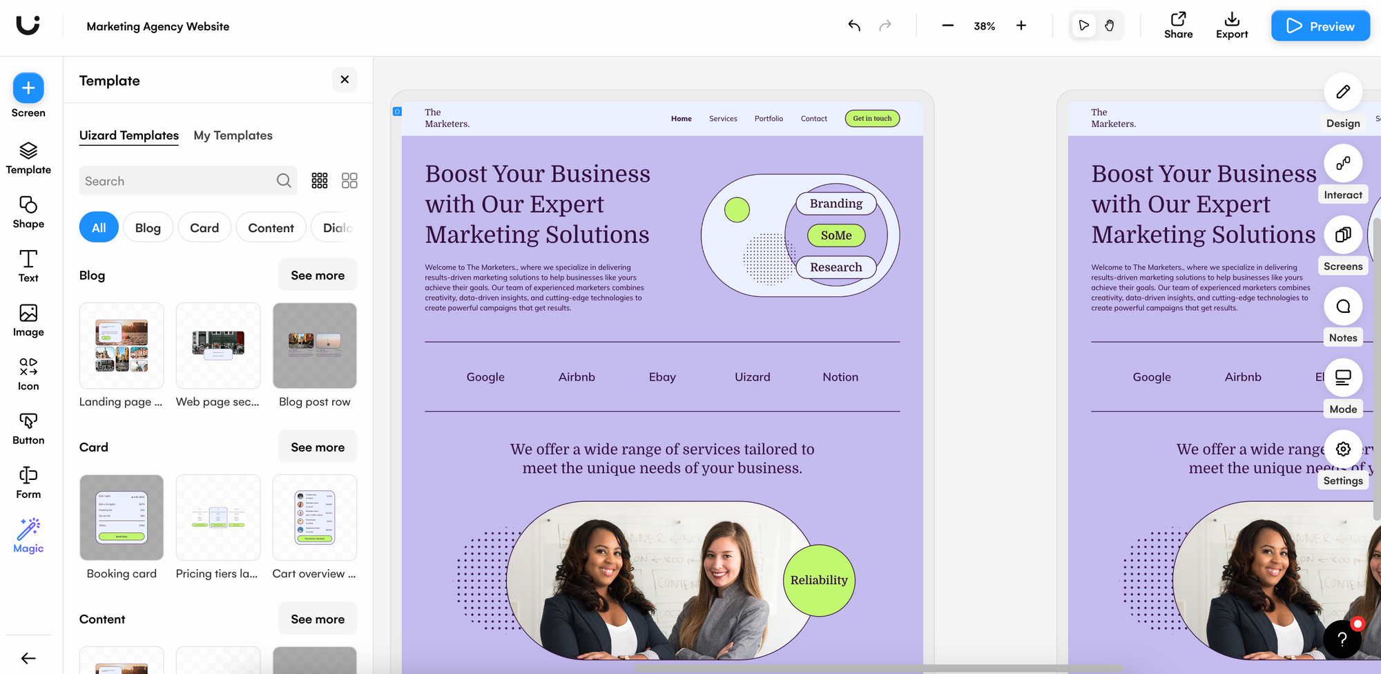 marketing agency uizard web design template