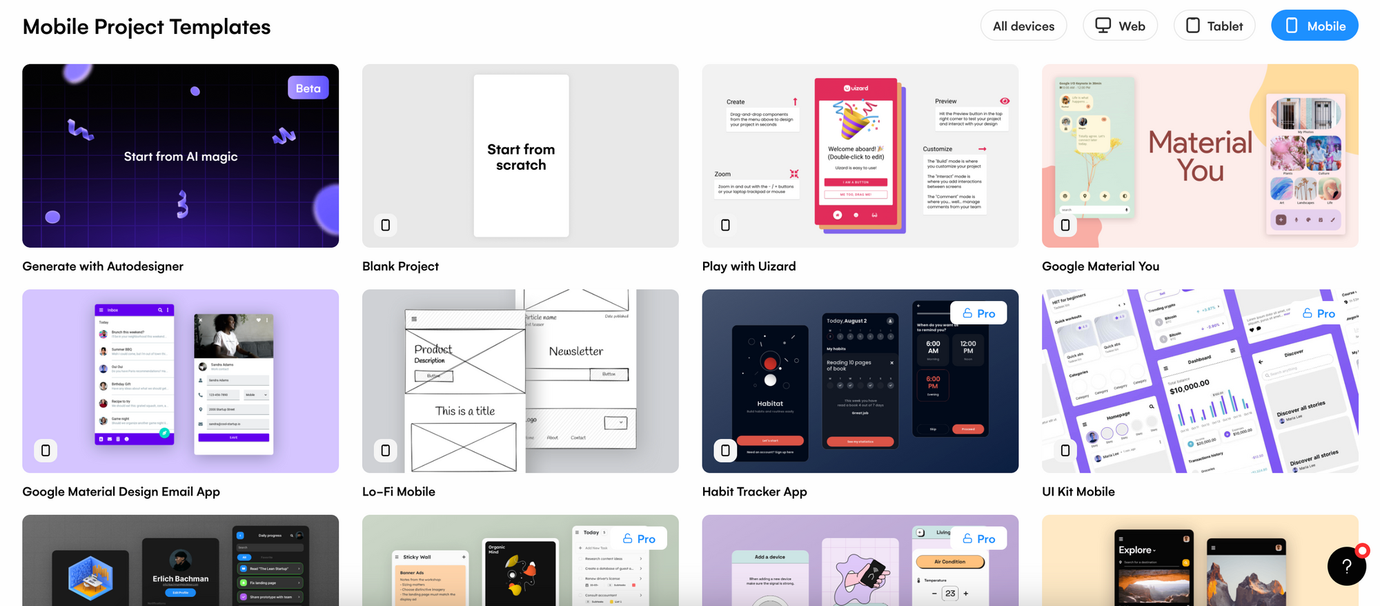 mobile app design template page