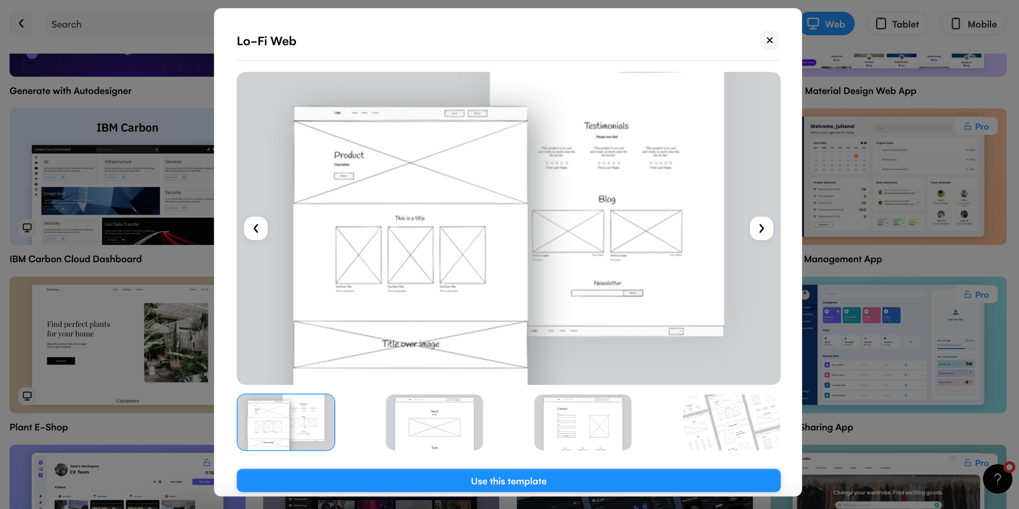 uizard web wireframe template