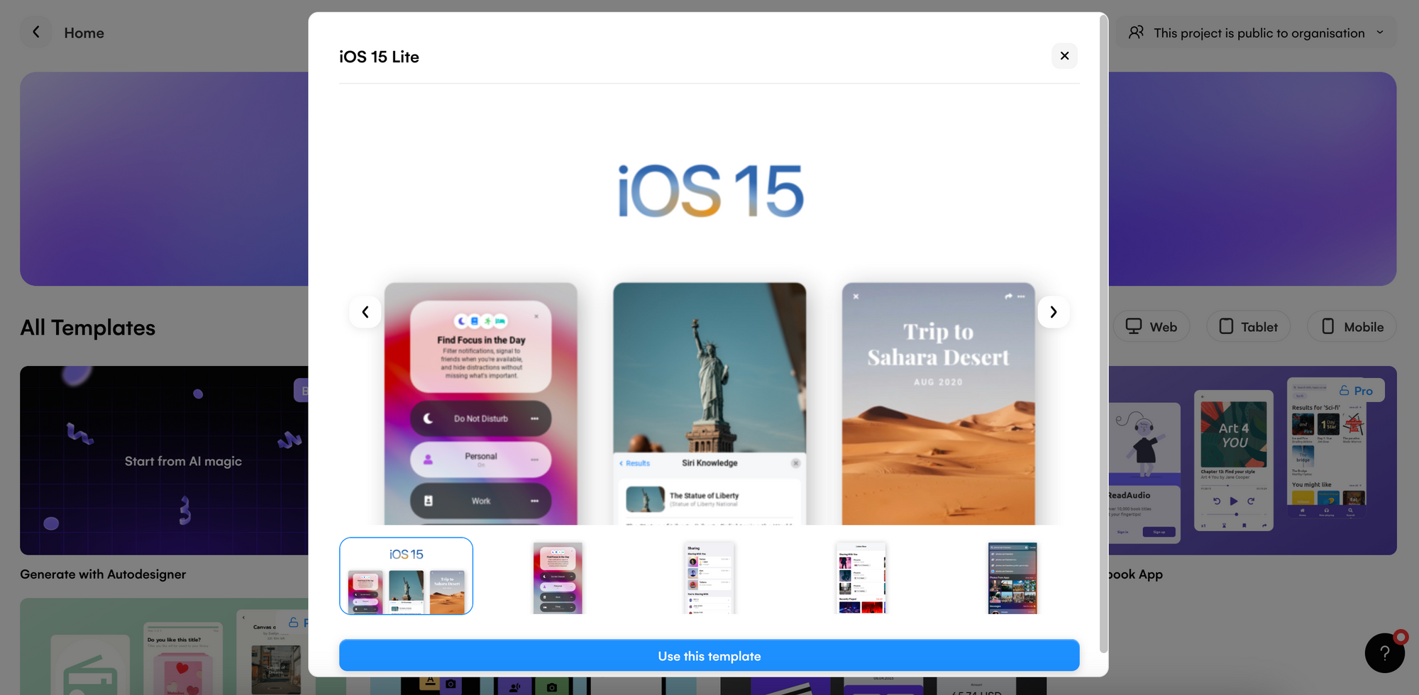 ios 15 design template in uizard