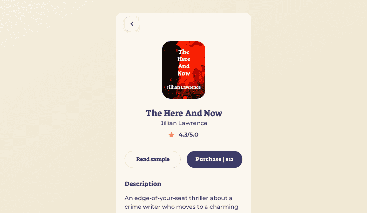 book reading app design description screen