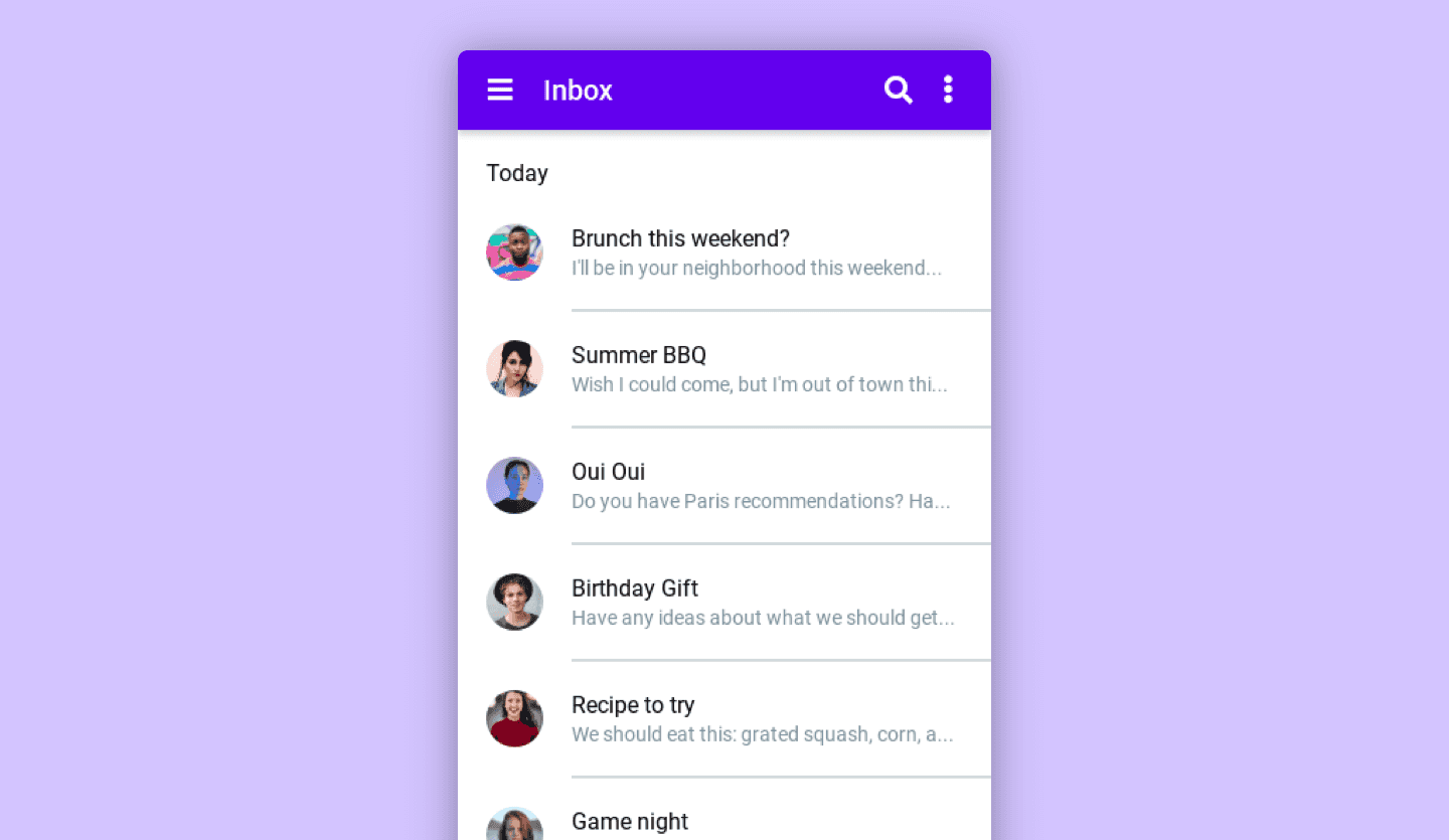 Screenshot of Google Material Design Email App: input page