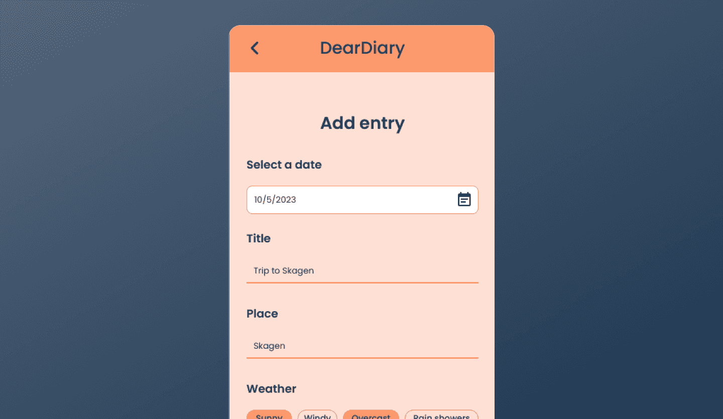 Journaling app UI design template add entry screen