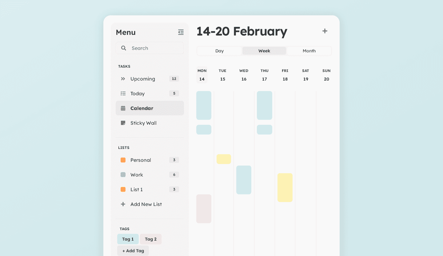 to do list tablet app design template calendar screen