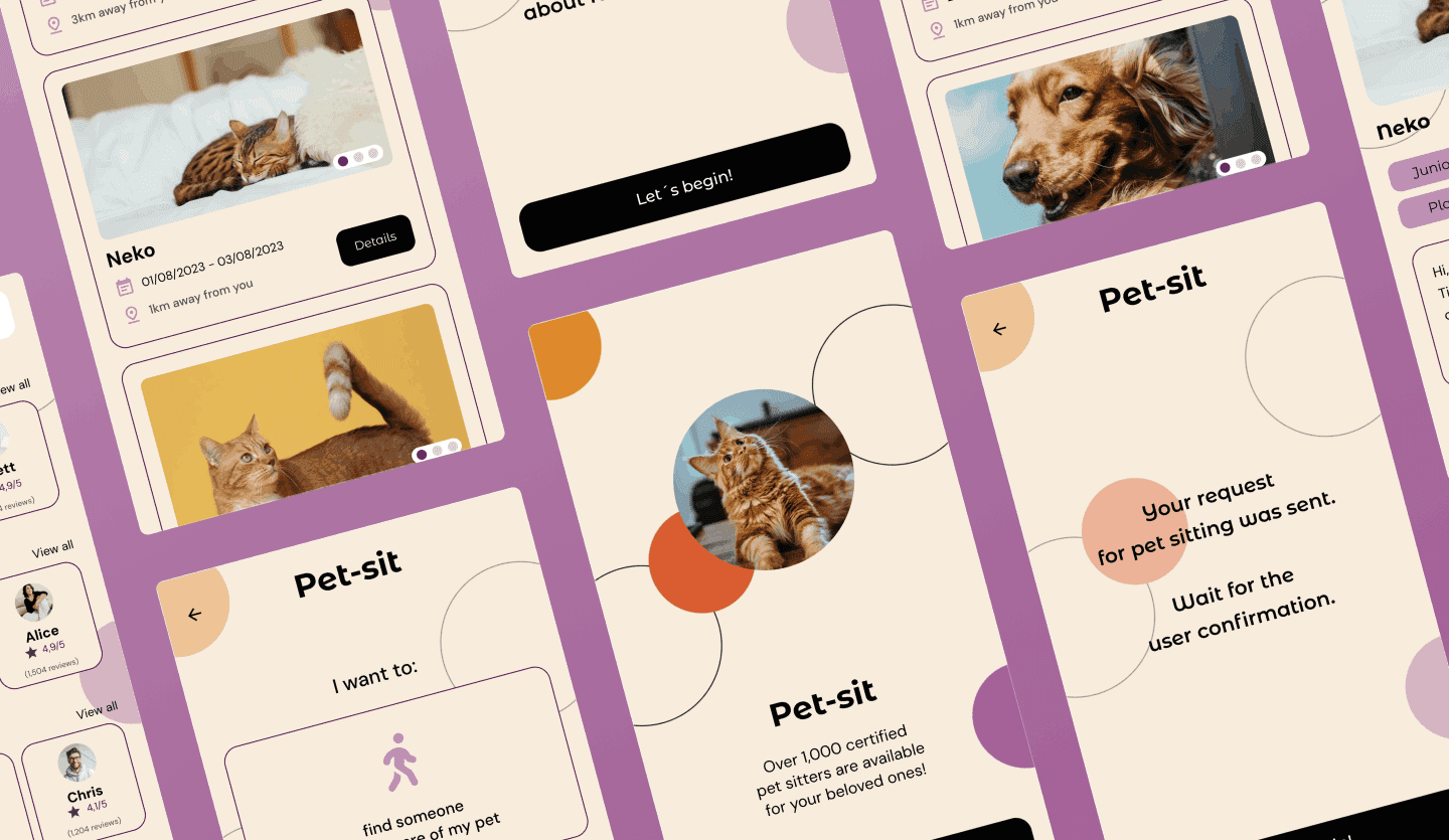 Pet sitter app UI design template overview