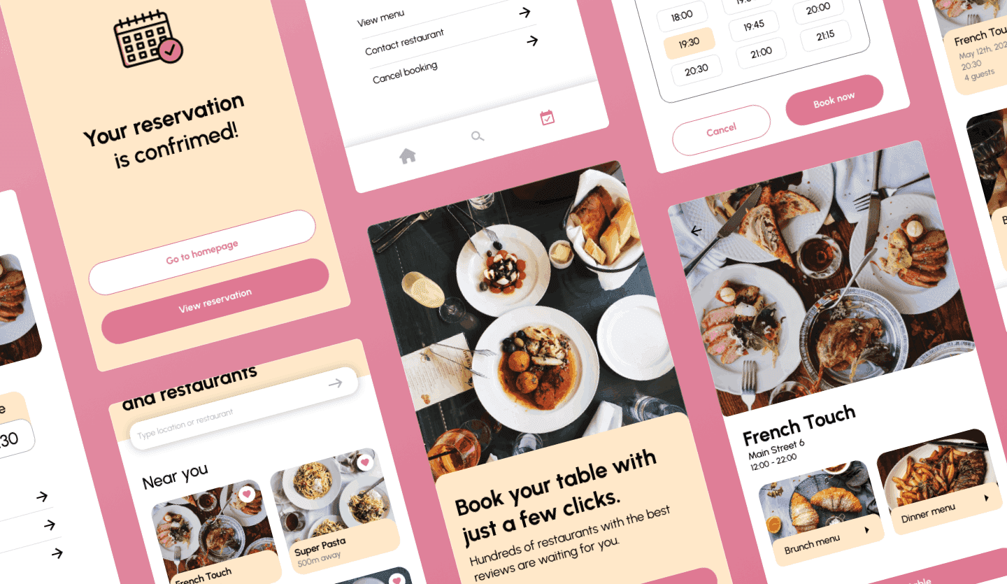 Table booking app UI design template summary