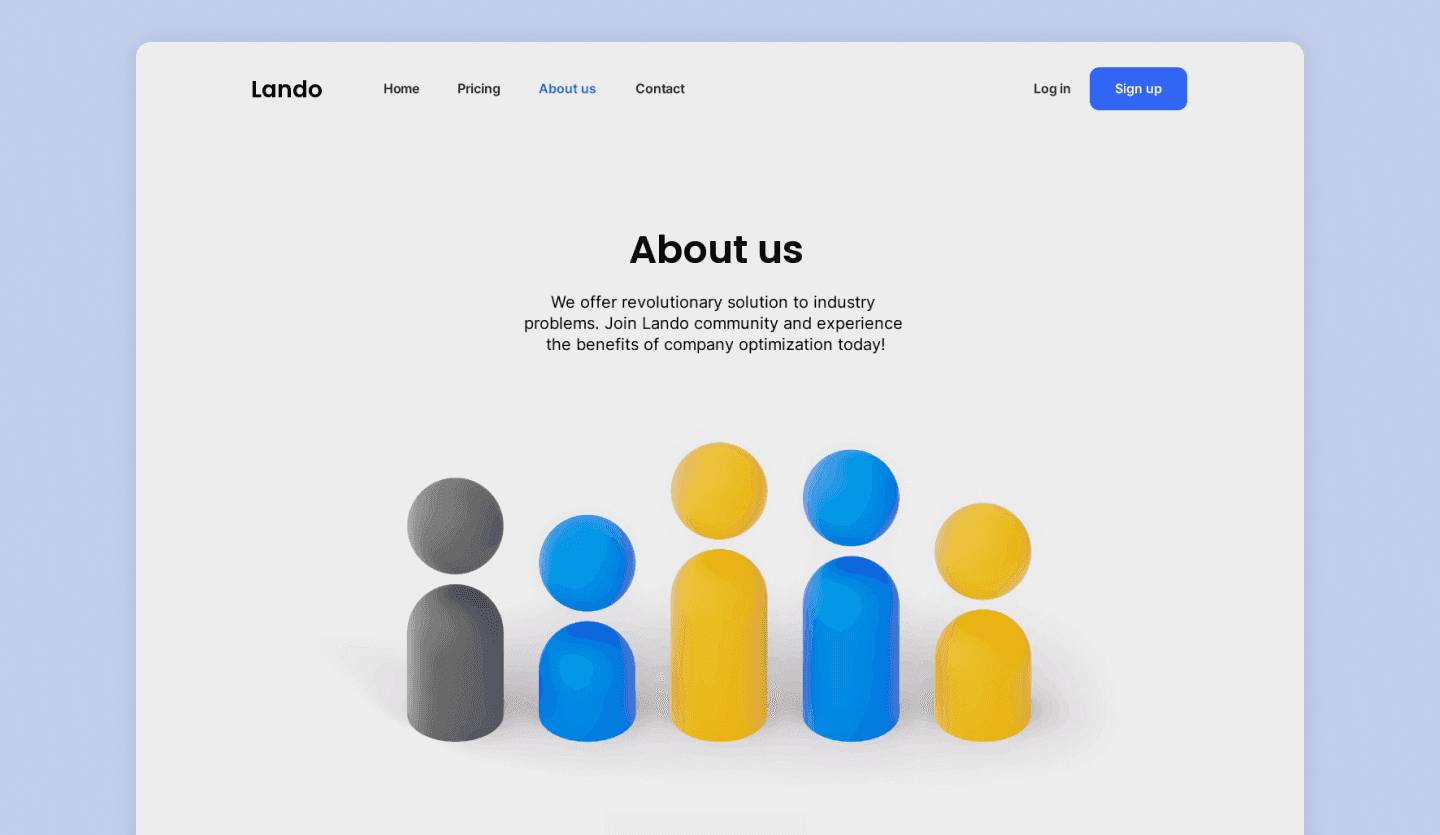 Screenshot of Lando's startup landing page: about us page