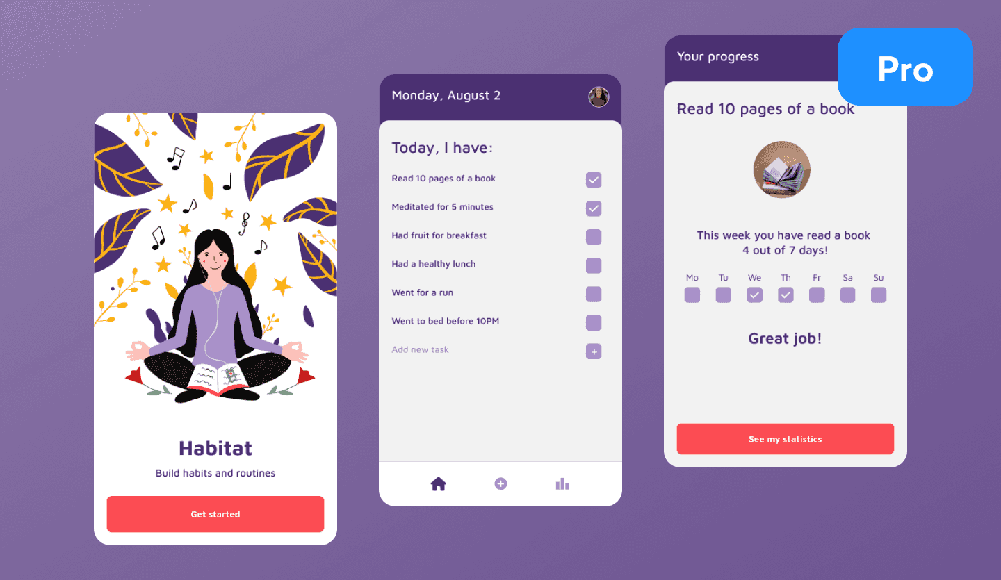 Habit tracker light app UI design template