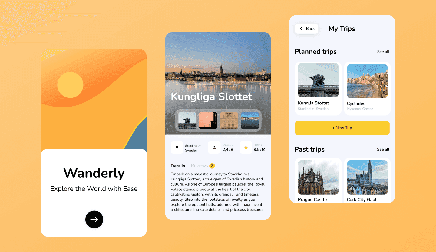 Travel plan mobile app UI design cover screen overview