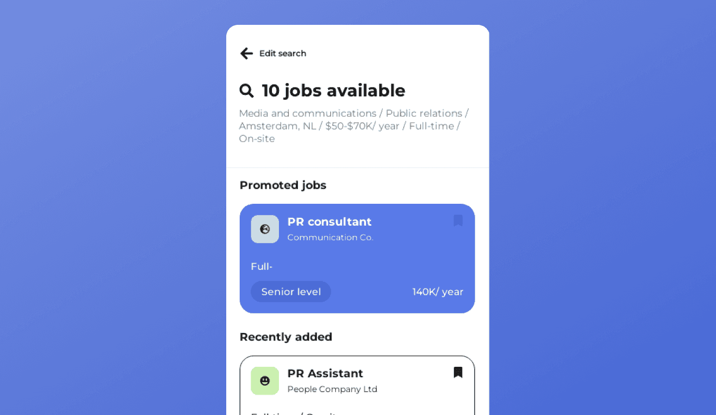 Job finder app UI design search screen