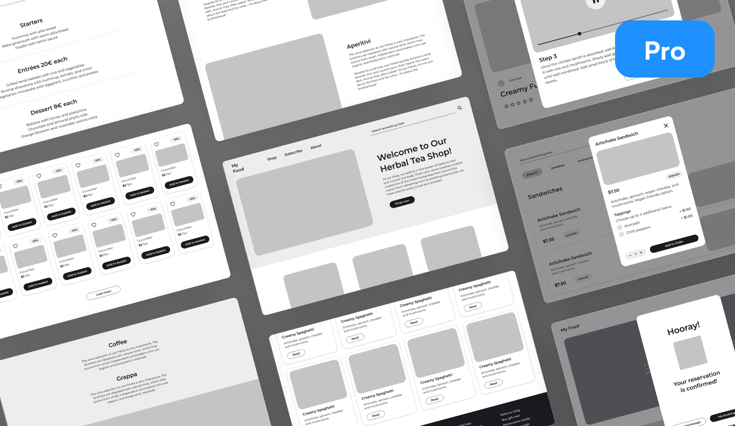 Food UI kit website wireframe design cover