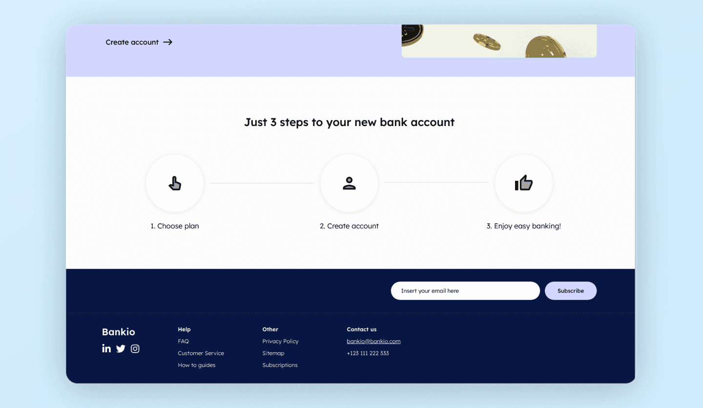 banking website design account set up steps