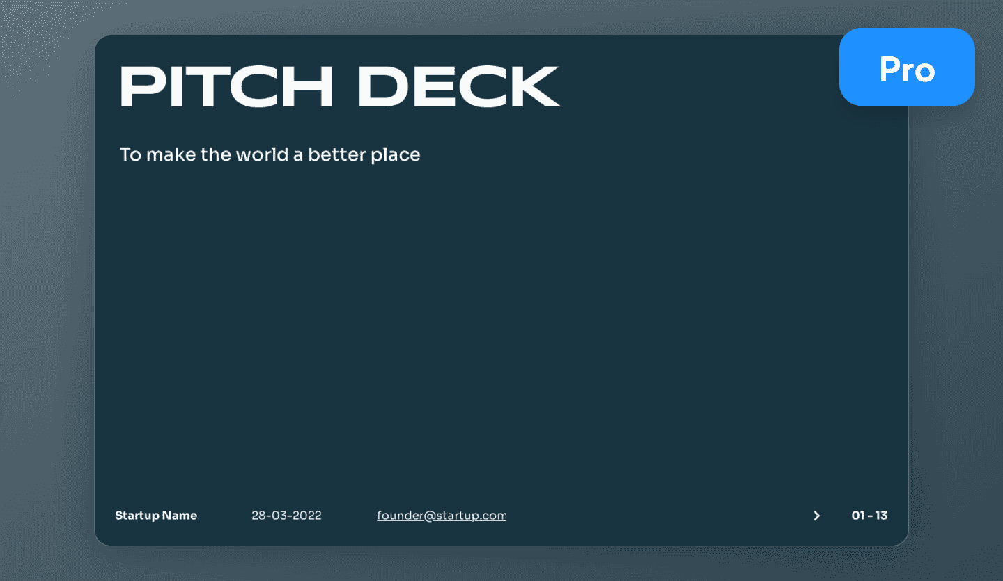 Screenshot of an interactive online pitch deck: cover