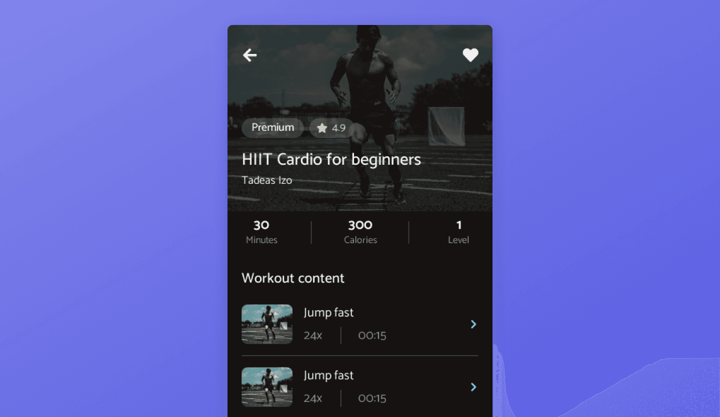 mobile fitness app design hiit cardio screen