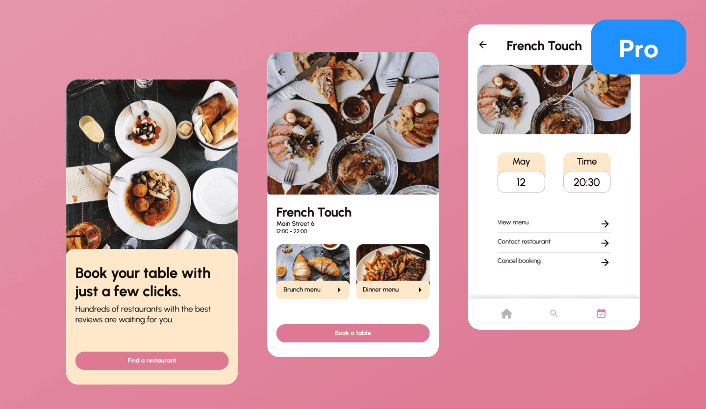 Table booking app UI design template