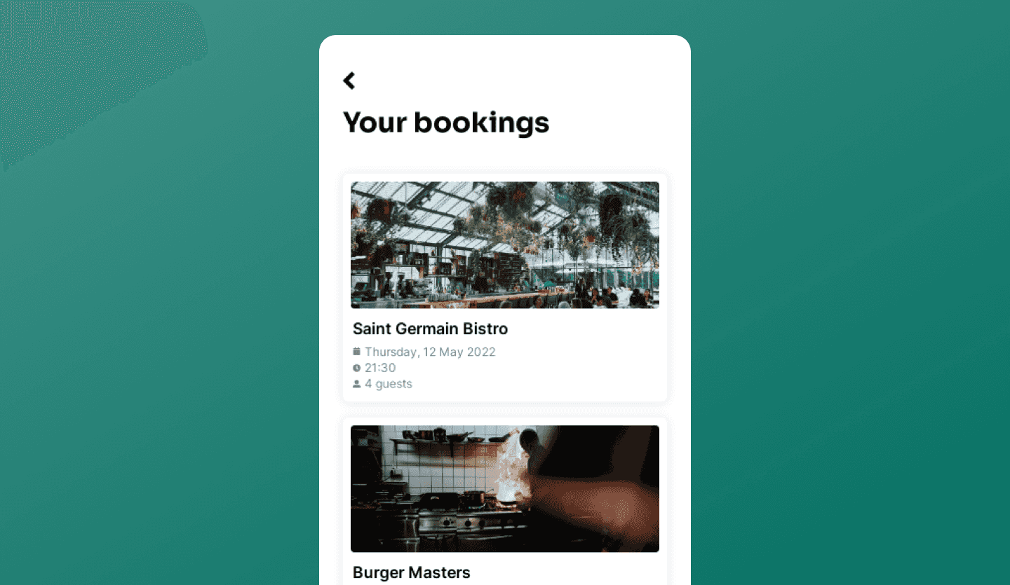 table booking app design template reservation confirmation screen