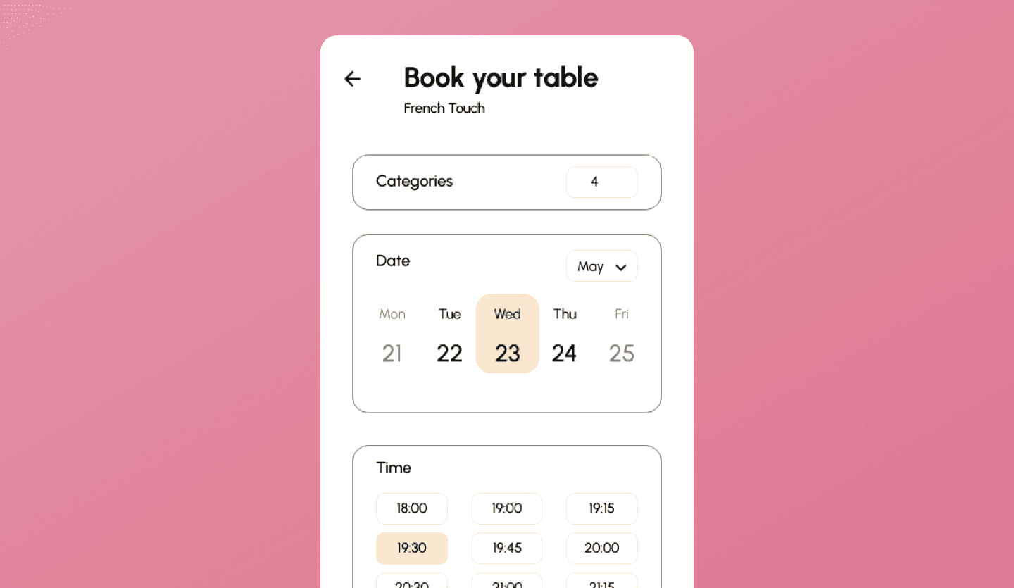 Table booking app UI design template calendar screen