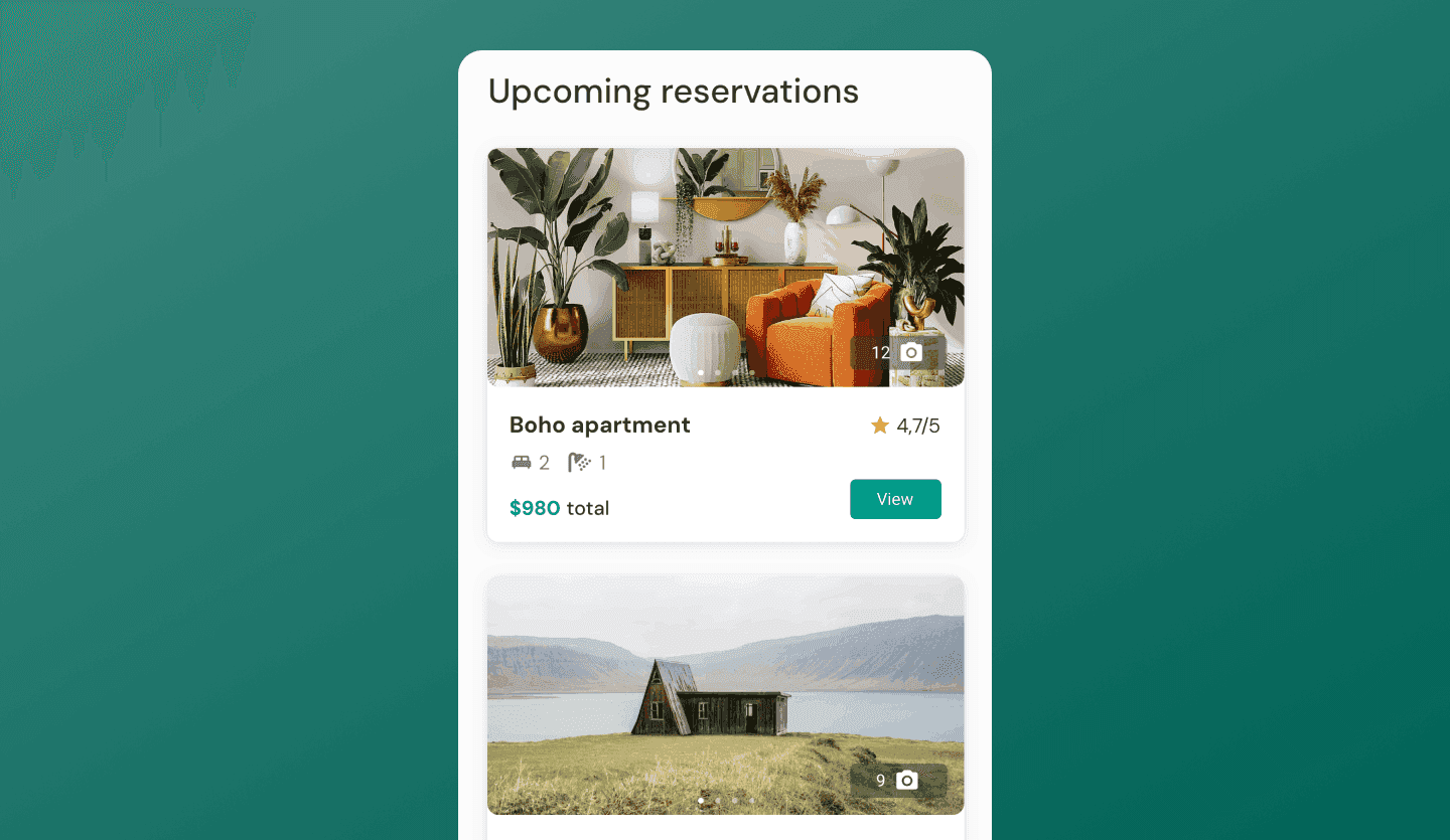 home rental app design reservations page