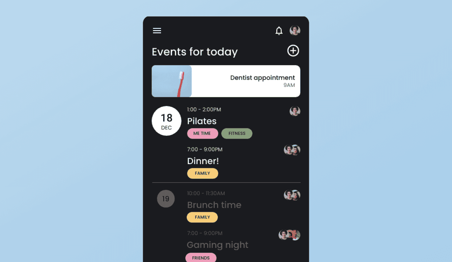 Calendar app UI design template overview screen