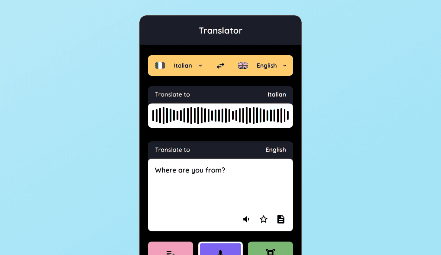 Dictionary dark mode app UI design template voice screen