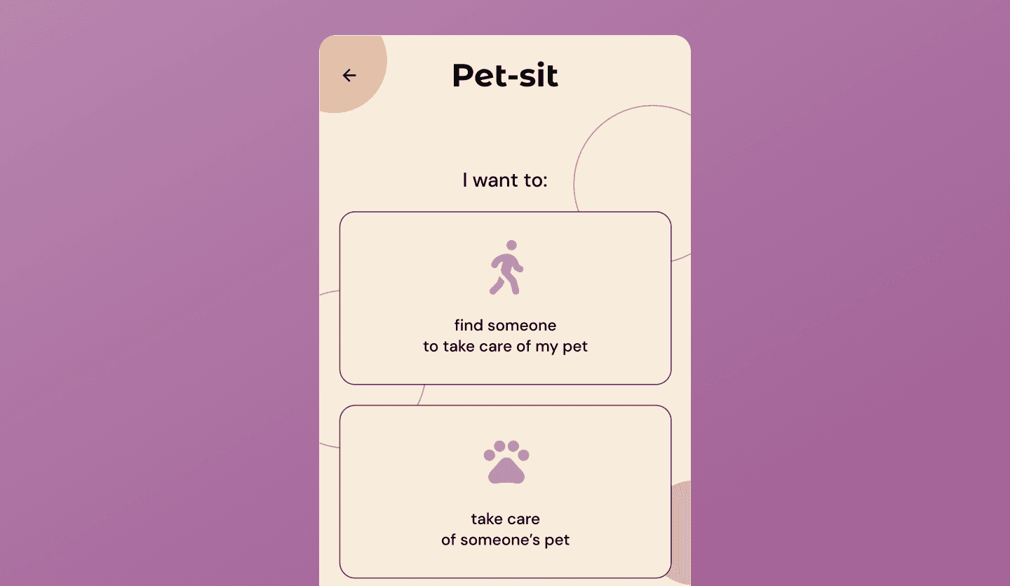 Pet sitter app UI design template menu screen