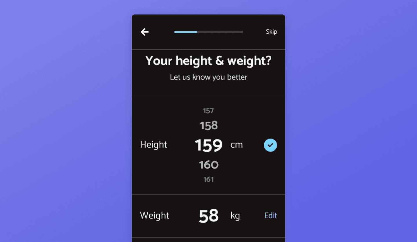 mobile fitness app design calculator screen