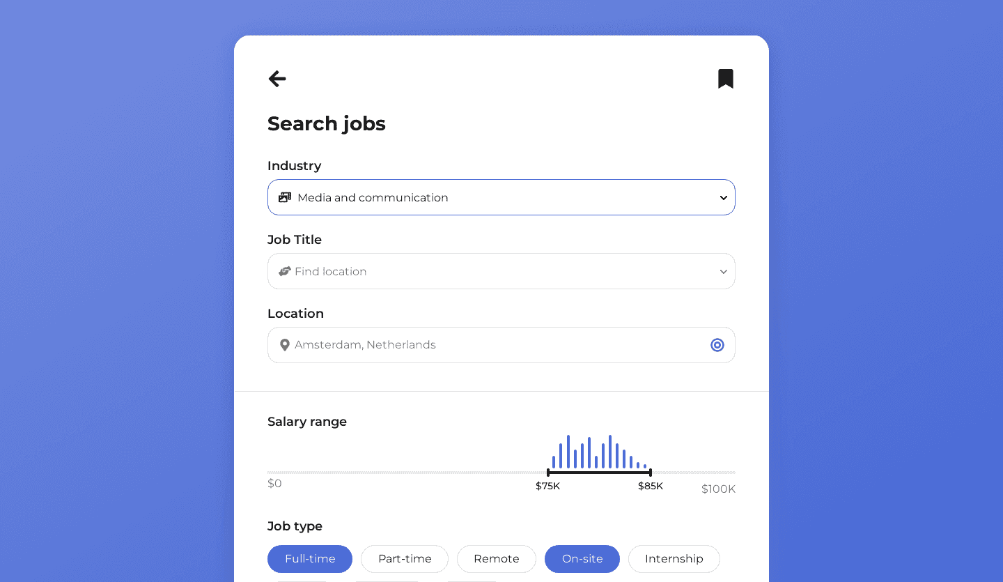 job app design template job search screen