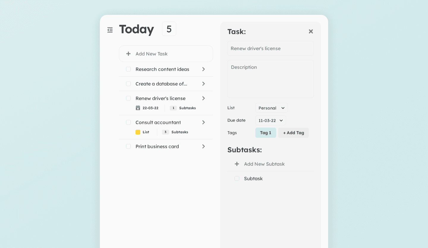 to do list tablet app design template overview screen