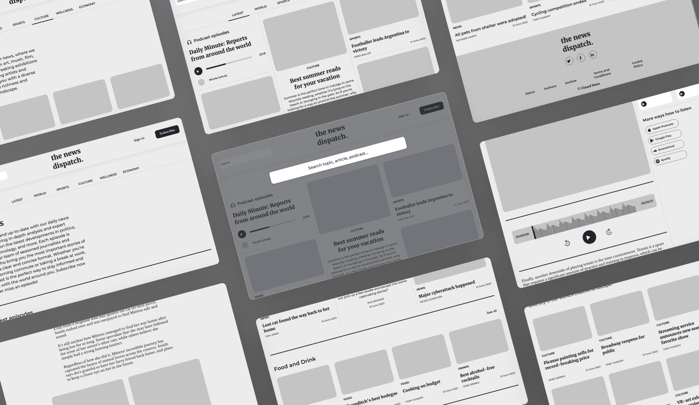 news website wireframe design summary