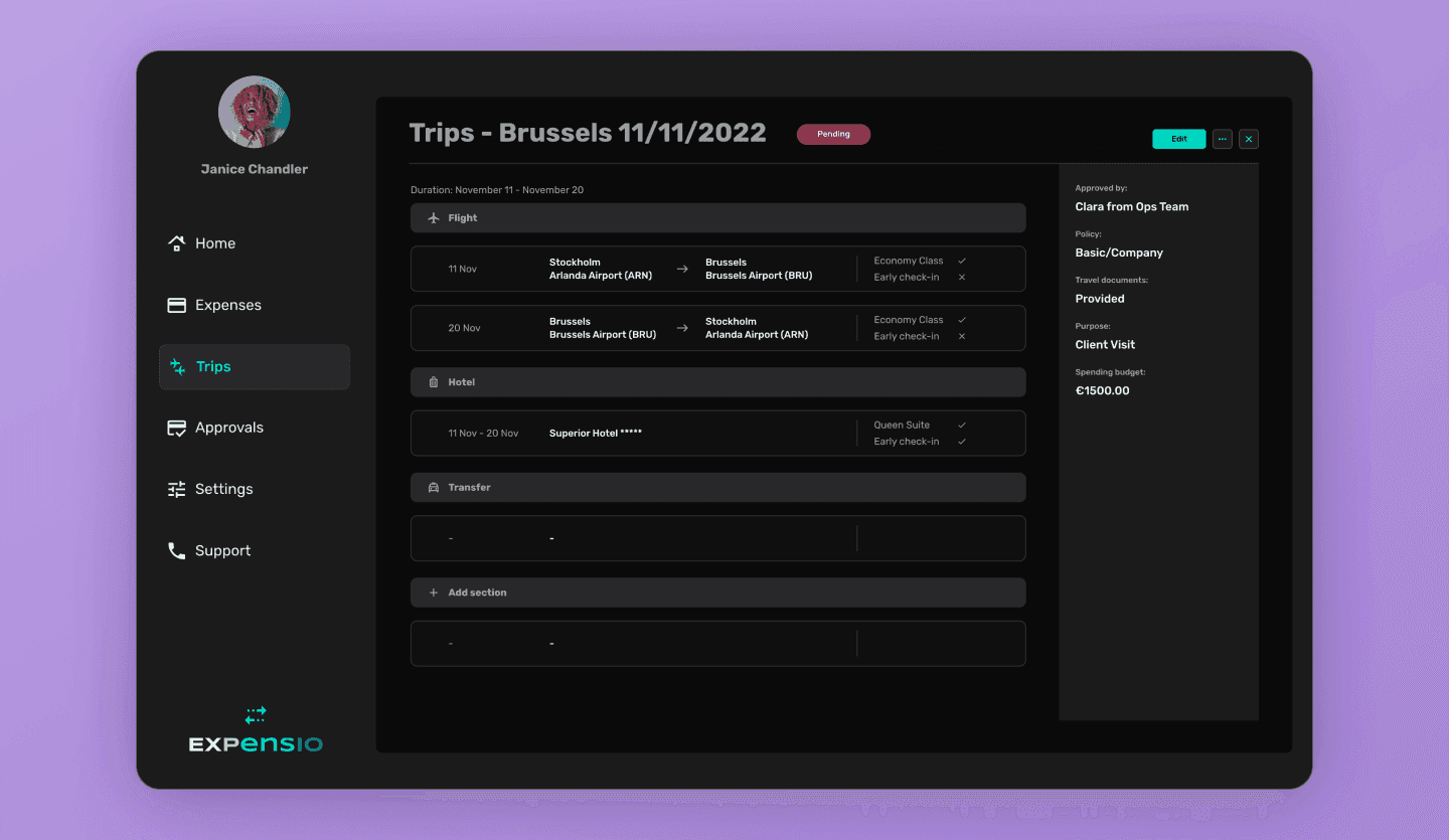 expense tracking trip web app design 