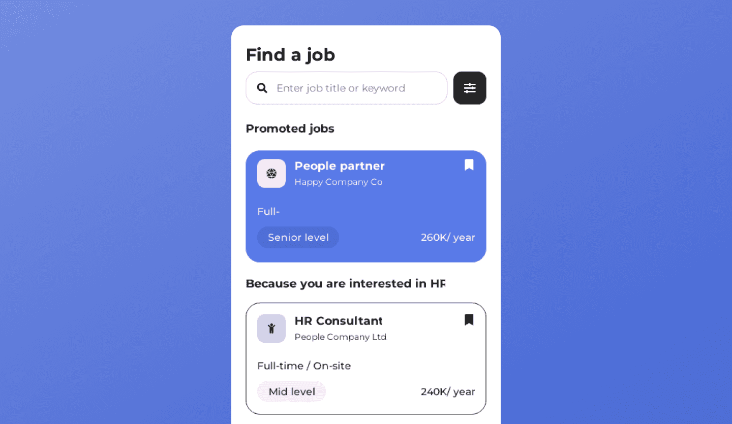 job app design template home screen