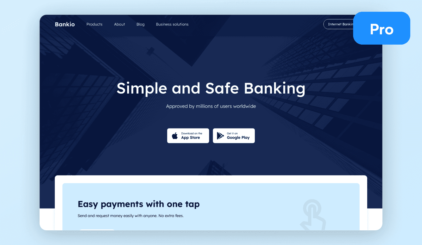 Banking website landing page design